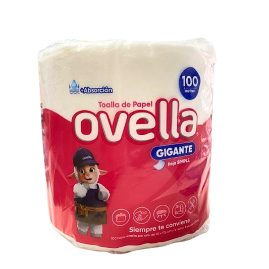 Toalla de Papel Hogar Hoja Simple Ovella 1x100m