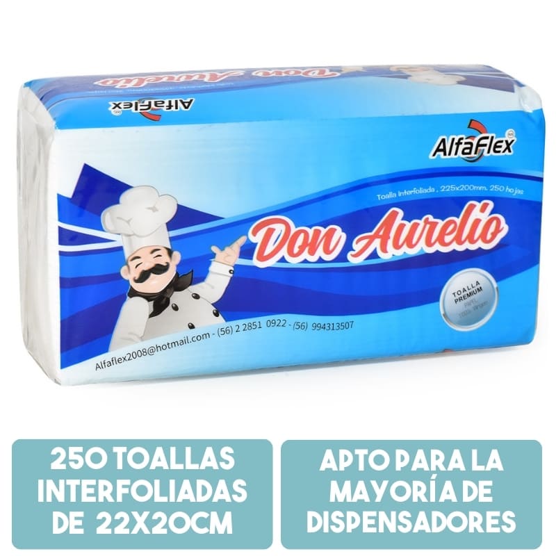 Toalla Interfoliada Don Aurelio Doble Hoja 22x20 cm 250 un
