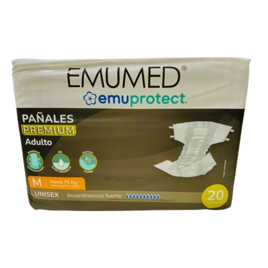 Pañales de Adultos Emumed Premium Unisex Talla M 20 un.